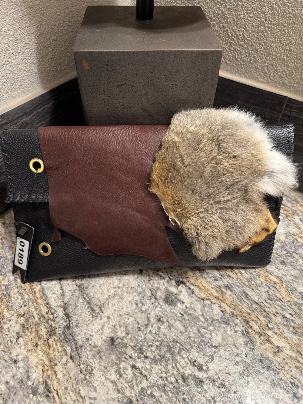 Black and Brown Leather Clutch with Fur Accent - Designer Style